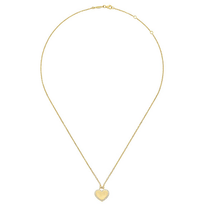 14K Yellow Gold Diamond Halo Heart Pendant Necklace