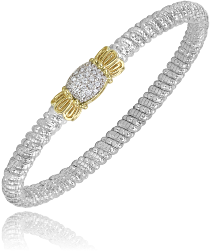 14K Yellow Gold and Sterling Silver Diamond Bangle Bracelet