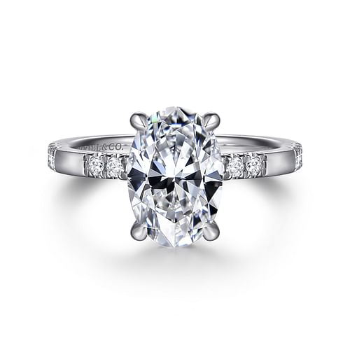 14K White Gold Oval Diamond Engagement Ring
