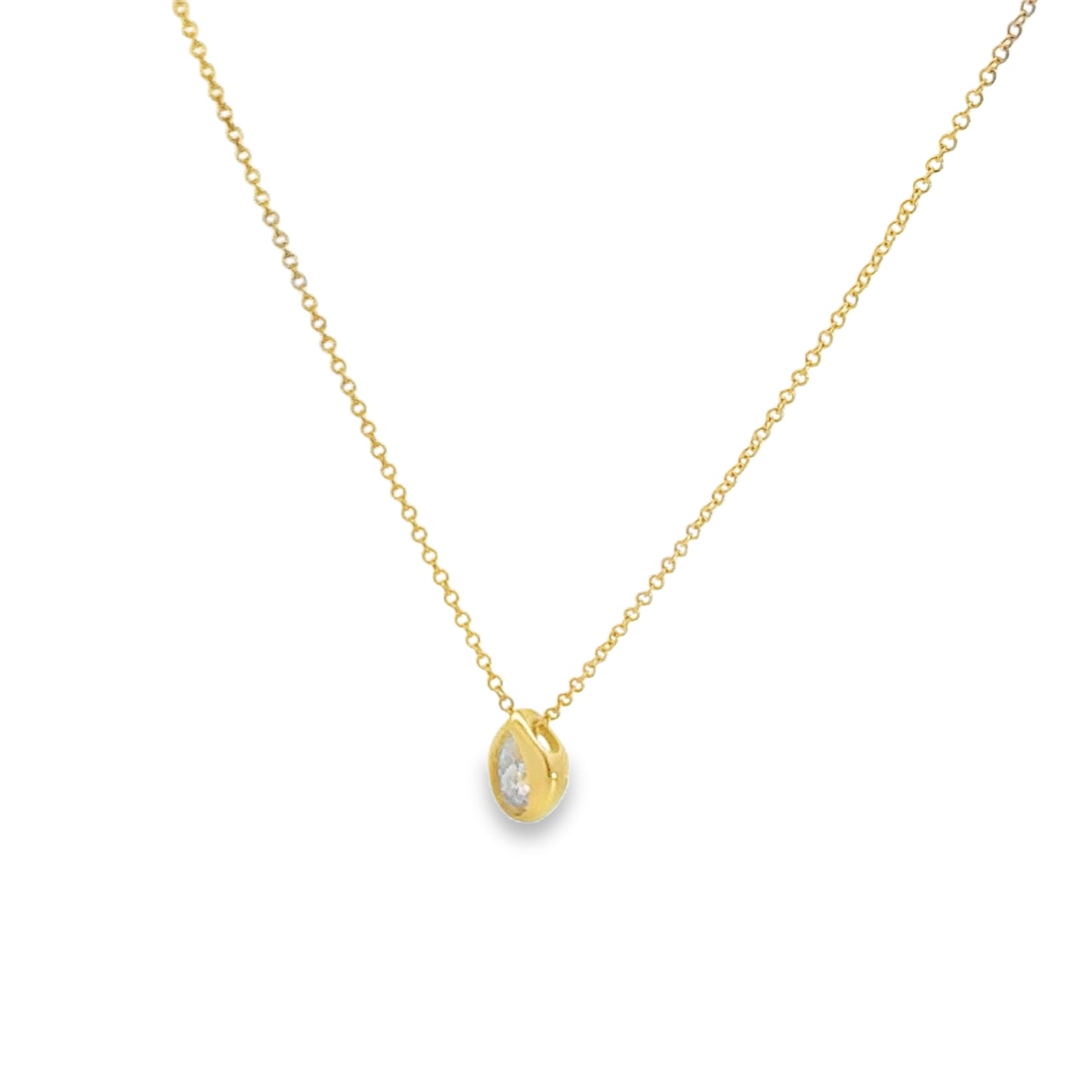 14K Yellow Gold Pear-Shaped Diamond Shell Bezel Set Necklace