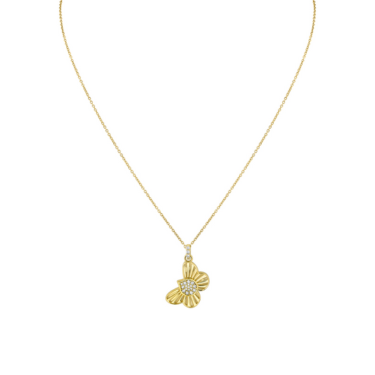 14K Lineaire Fine Line Shell Butterfly Diamond Pendant
