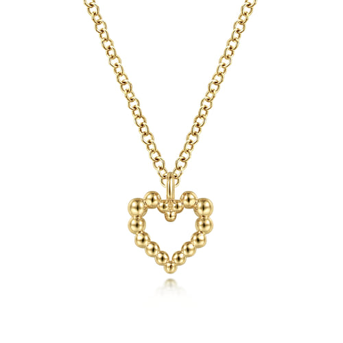 Gabriel & Co | 14K Yellow Gold Bujukan Bead Open Heart Pendant Necklace