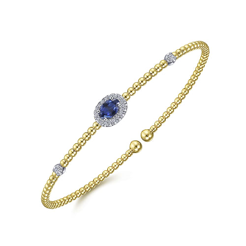 14K White-Yellow Gold Bujukan Sapphire and Diamond Halo Bangle