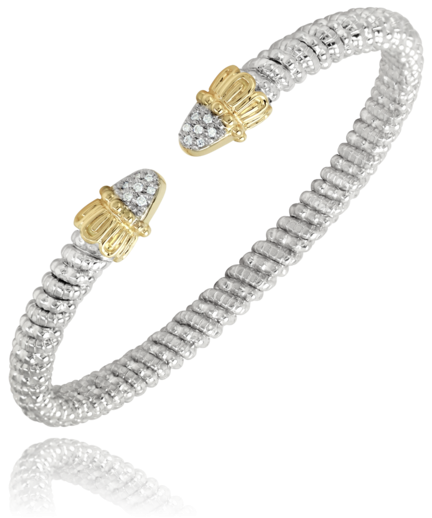 14K Yellow Gold and Sterling Silver Diamond Bangle Bracelet