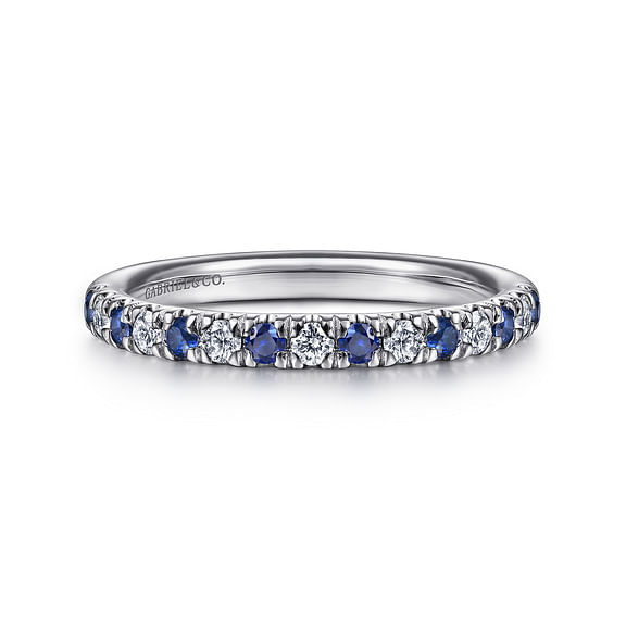 14K White Gold 15 Stone Diamond and Sapphire Anniversary Band