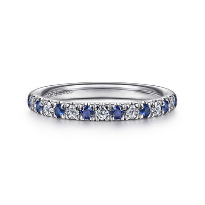 14K White Gold 15 Stone Diamond and Sapphire Anniversary Band