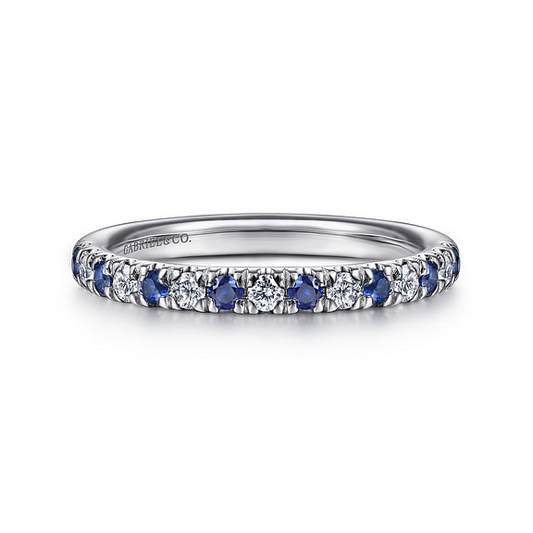 14K White Gold 15 Stone Diamond and Sapphire Anniversary Band