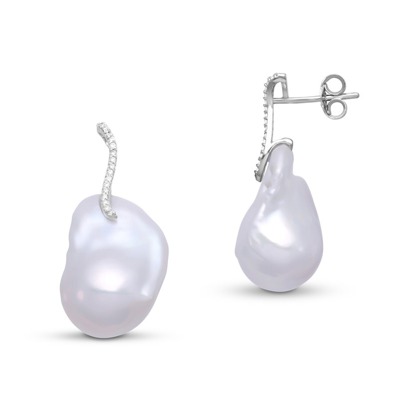 Diamond and Freshwater Pearl Drop Earrings