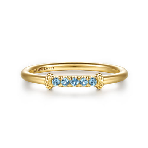 14K Yellow Gold Bujukan Blue Topaz Stackable Ring (.09 CTW)