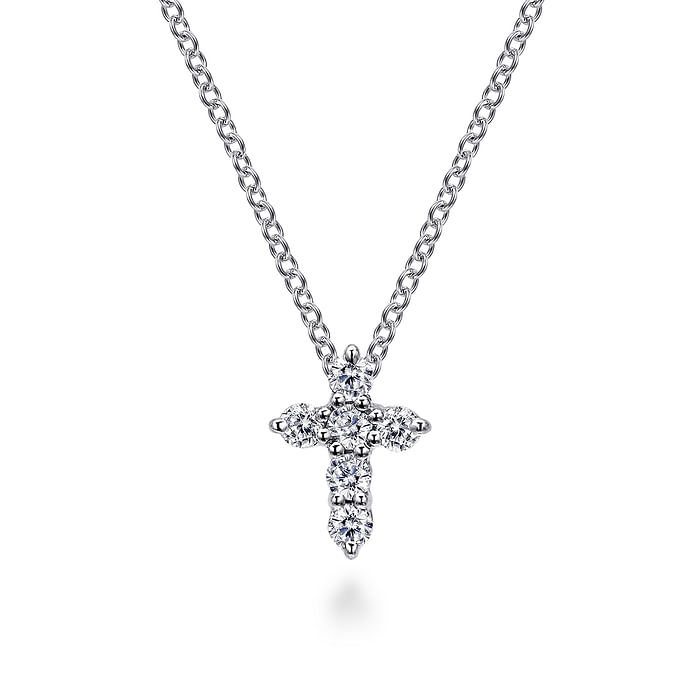 14K White Gold Diamond Cross Pendant Necklace