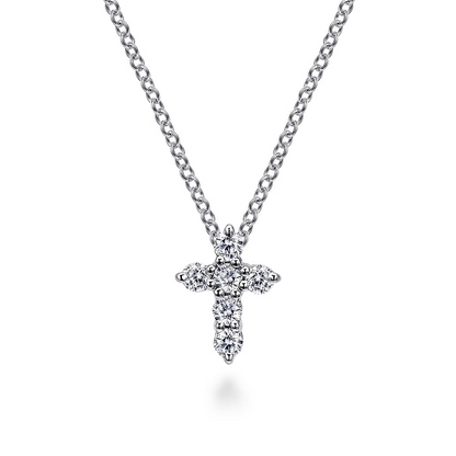 14K White Gold Diamond Cross Pendant Necklace