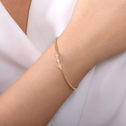 14K Yellow Gold Bujukan Bead and Hexagon Cluster Diamond Bangle