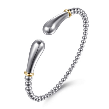 14K Yellow Gold and Sterling Silver Pear Shape Split Bujukan Bangle Bracelet