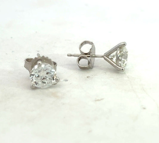 14K White Gold Classic Martini 3-Prong Studs - 2.01 Carats