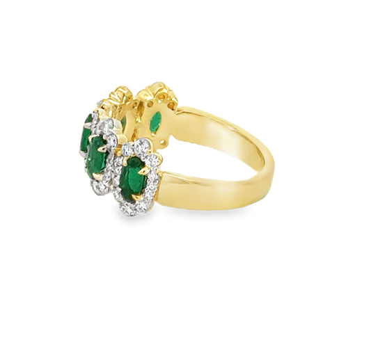 14K Yellow Gold Emerald and Diamond Ring