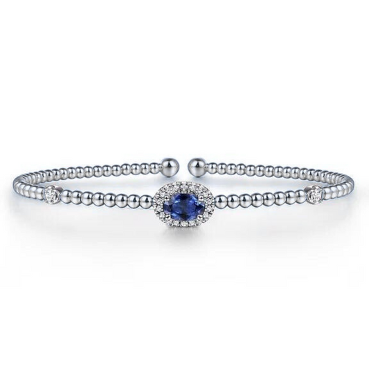 14K White Gold Diamond and Sapphire Bangle