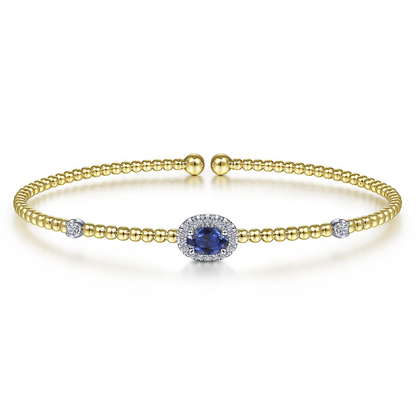 14K White-Yellow Gold Bujukan Sapphire and Diamond Halo Bangle