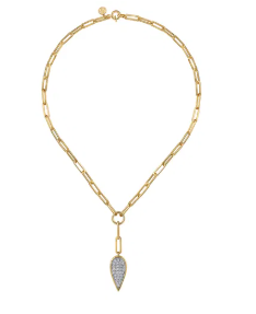 14K White and Yellow Gold Diamond Drop And Hollow Link Chain Y Knots Necklace