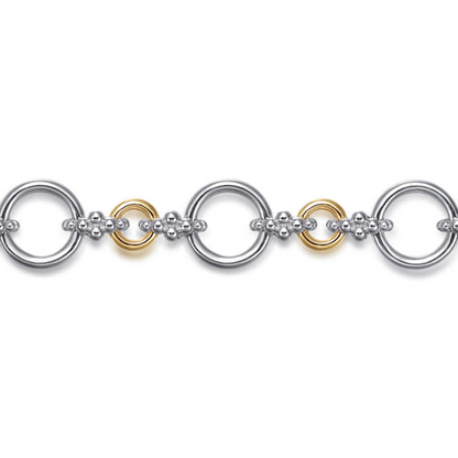 14K Yellow Gold and Sterling Silver Bujukan Hollow Tube Link Chain Bracelet