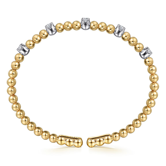 14K White and Yellow Gold Bujukan and Diamond Station Split Bangle Bracelet