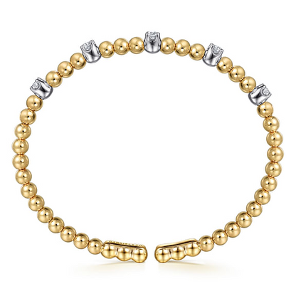 14K White and Yellow Gold Bujukan and Diamond Station Split Bangle Bracelet