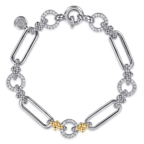 14K Yellow Gold and Sterling Silver Bujukan Clover White Sapphire Link Chain Bracelet (1.08 CTW)