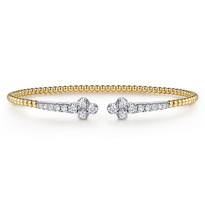 14K White & Yellow Gold Bujukan and Diamond Clover Open Bangle Bracelet
