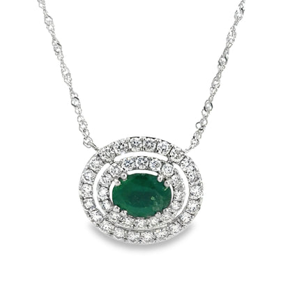 14K White Gold Diamond and Emerald Pendant