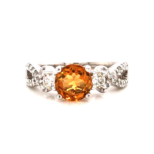 14K White Gold Citrine and Diamond Ring