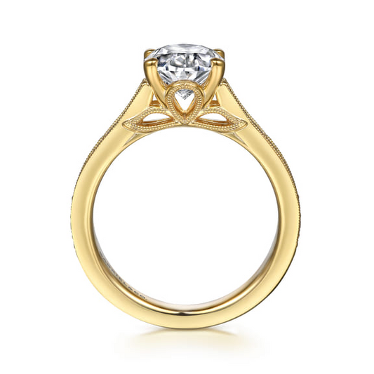 14K Yellow Gold Lotus Diamond Engagement Ring