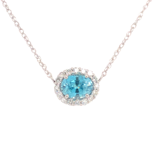 David Connolly | Luxurious East West Blue Topaz and Diamond Halo Necklace