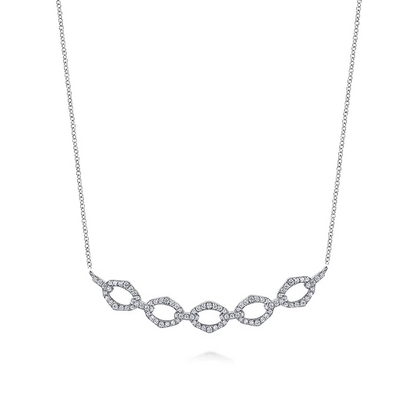 14K White Gold Diamond Link Bar Necklace