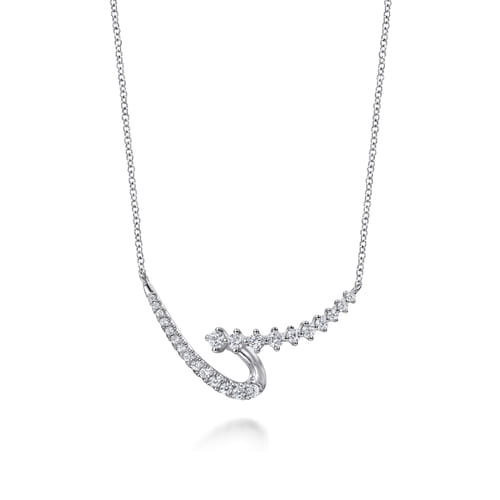14K White Gold Diamond Swirled Spike Bar Necklace by Gabriel & Co.