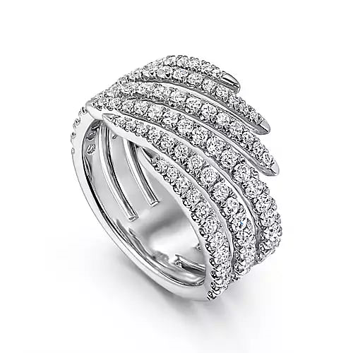 14K White Gold Diamond Spikes Bypass Ladies Ring