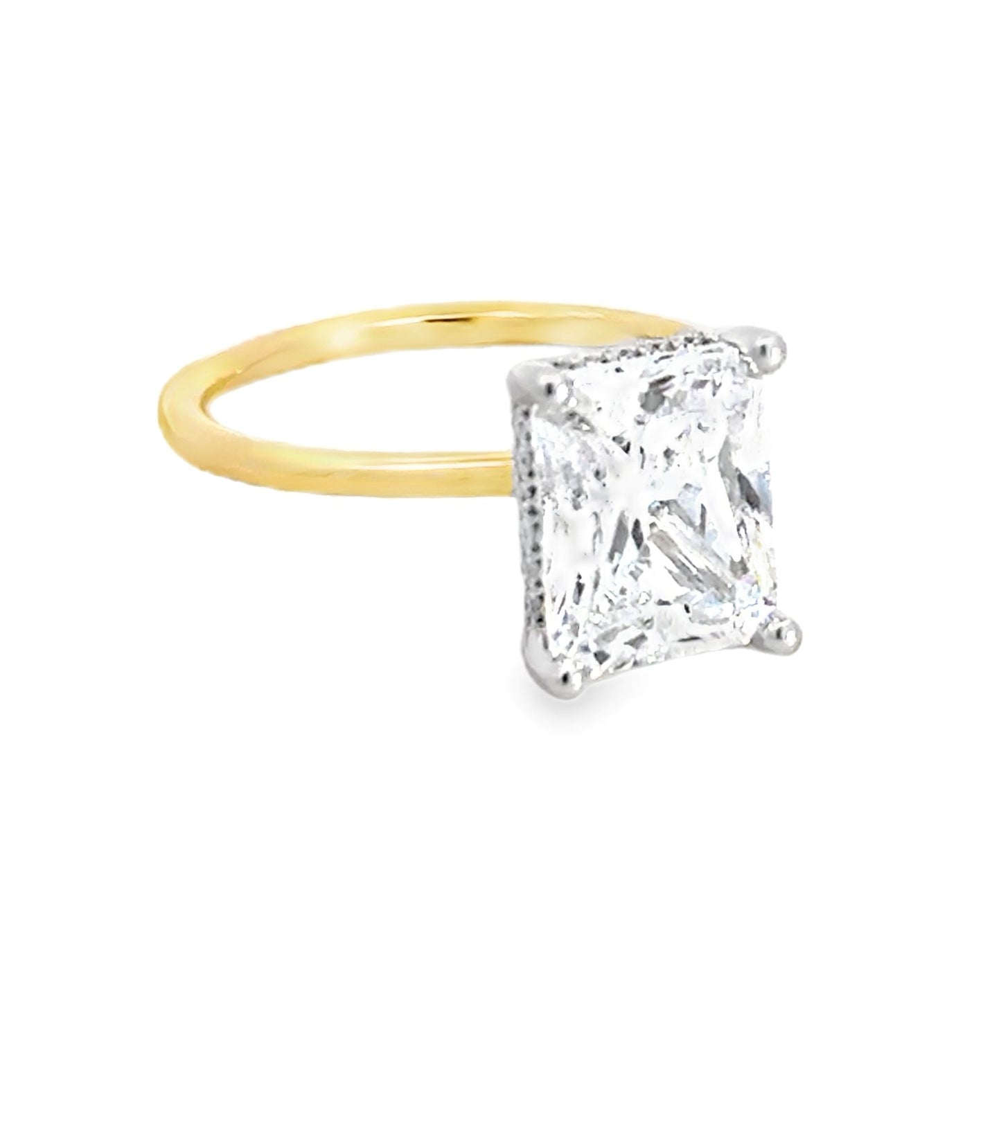 14K Two Tone Radiant Cut Diamond Engagement Ring with Accenting Diamonds