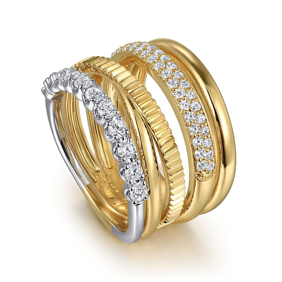 14K White and Yellow Gold Diamond Easy Stackable Ladies Ring