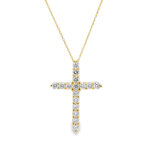 14K Yellow Gold Diamond Cross Pendant Necklace