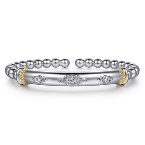 14K Yellow Gold and Sterling Silver Bujukan White Sapphire Bangle Bracelet (.20 CTW)