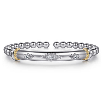 14K Yellow Gold and Sterling Silver Bujukan White Sapphire Bangle Bracelet (.20 CTW)