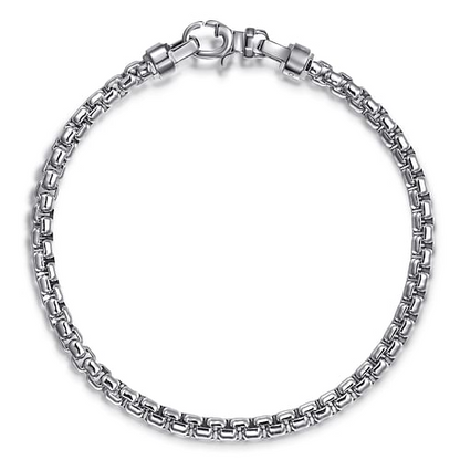 Sterling Silver Solid Mens Round Box Chain Bracelet
