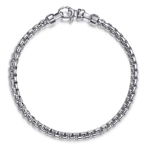 Sterling Silver Solid Mens Round Box Chain Bracelet