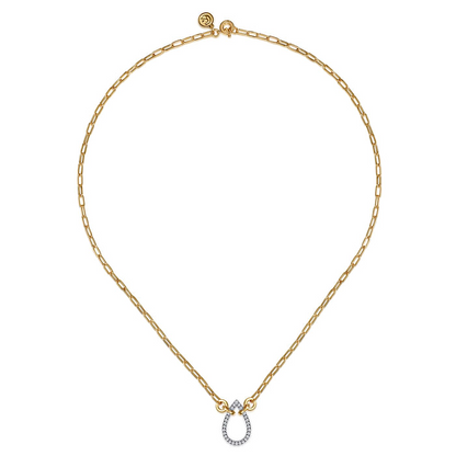 14K White Yellow Gold Open Teardrop Diamond Hollow Paperclip Chain Necklace