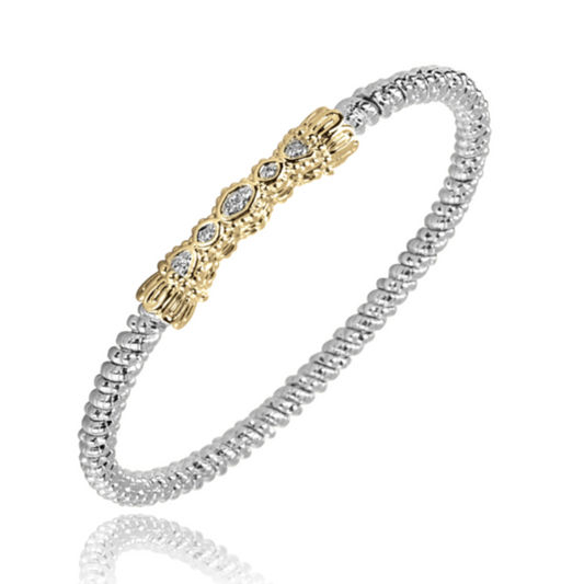 14K Yellow Gold and Sterling Silver Diamond Bangle Bracelet