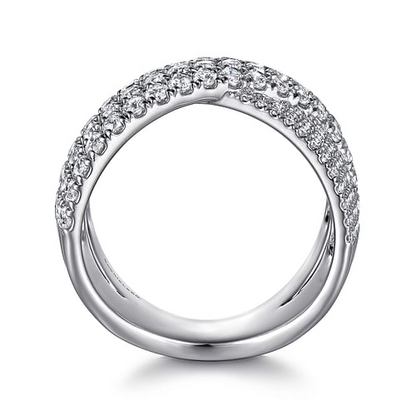 14K White Gold Diamond Ladies Criss Cross Ring