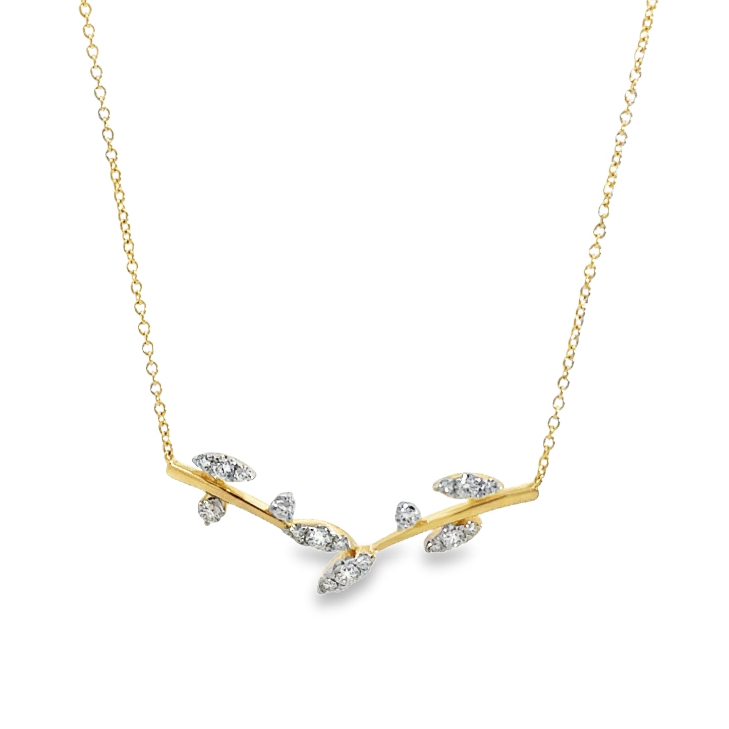 14K Yellow Gold Diamond Floral Bar Necklace