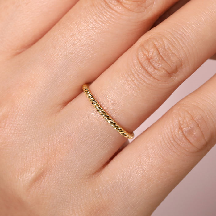 14K Yellow Gold Twisted Rope Stackable Ring