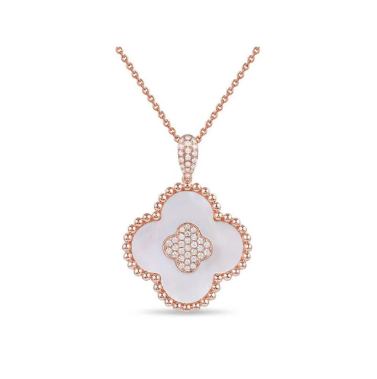 14K Rose Gold Diamond and Mother of Pearl Necklace