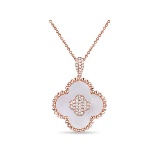 14K Rose Gold Diamond and Mother of Pearl Necklace