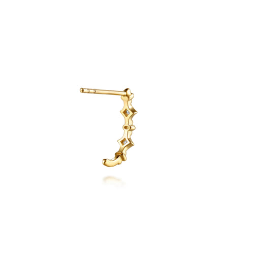 14K Yellow Gold Bujukan Clover Diamond J Hoop Earrings (.04 CTW)
