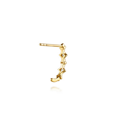 14K Yellow Gold Bujukan Clover Diamond J Hoop Earrings (.04 CTW)